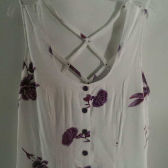 Long White and Purple Flowered Dress