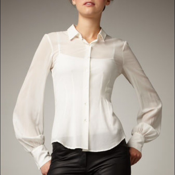 Theory Tops - Theory Sheer Georgette Soft Ivory Nolym Blouse L