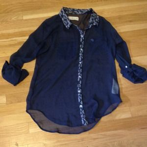 Navy sheer button down