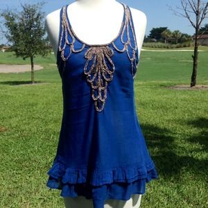 Free People - blue with gold accent vintage top