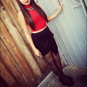 Selling the red top & black skirt