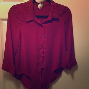 Deep red chiffom top with tie at bottom!