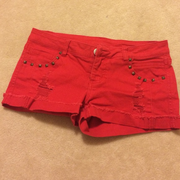 Red denim shorts