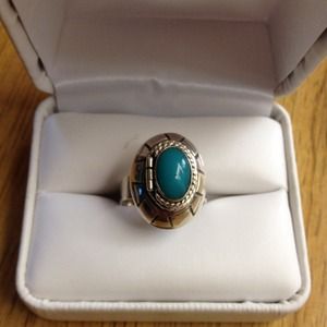 Vtg. Sterling Adjustable Turquoise Poison Ring