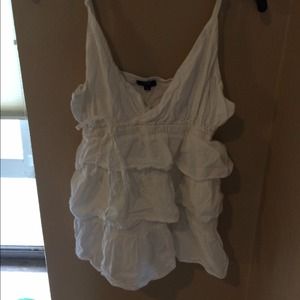 White ruffle low cut tank top