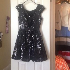 Black dress with low v back sequin detail
