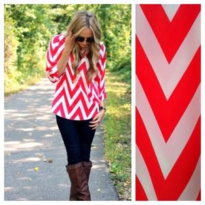 Pink Chevron top with button cuff