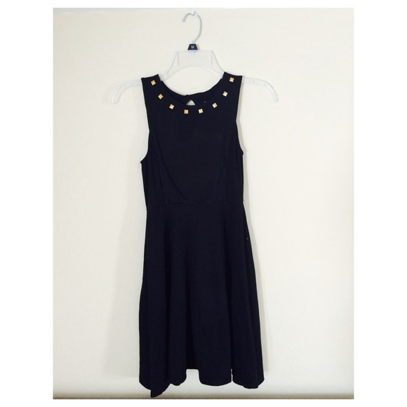 Studded Collar Black Dress
