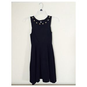 Studded Collar Black Dress