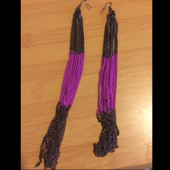 Long two color chain drop earrings