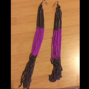 Long two color chain drop earrings