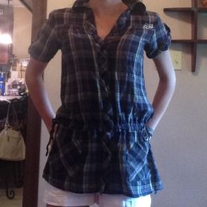 Fox. Long, short sleeve, button down t-shirt