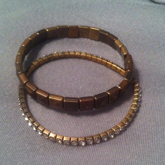 Bundle of stretch diamond and stud bracelets
