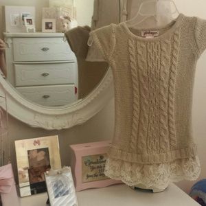 3T tan sweater dress/tunic with laced bottom