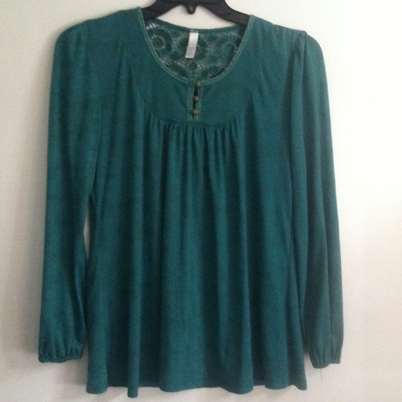 Green long sleeve flower printed top - Picture 1 of 3