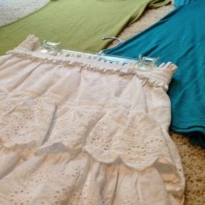 2 bright tops & cute white skirt with ruffles!