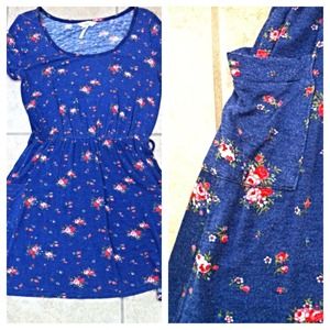 Blue with floral print dress/bathing suit cover