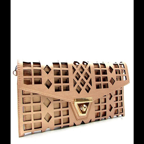 Laser Cut Clutch-Champagne