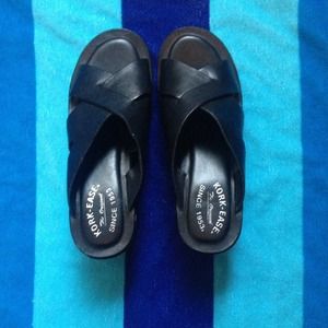 All black Kork-ease platform wedge sandals