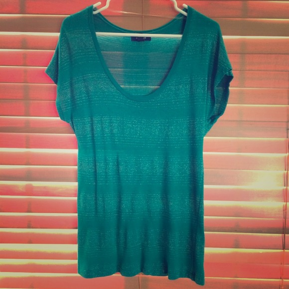 Jade green scoop neck with silver threading - Picture 1 of 4