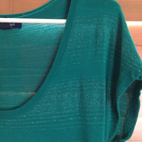 Jade green scoop neck with silver threading - Picture 2 of 4