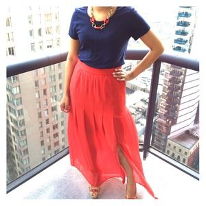 Red-orange maxi skirt, Size 2.
