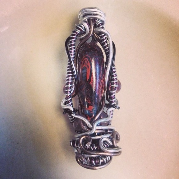 Wire wrapped glass pendant