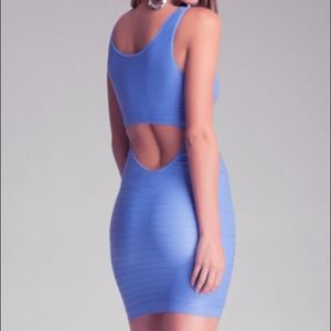 Bebe back cutout shine dress in blue!