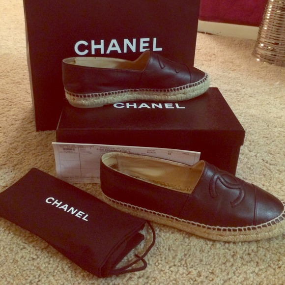 SOLD!! 2014 Chanel Espadrilles Black Leather Sz 39 - Picture 1 of 4