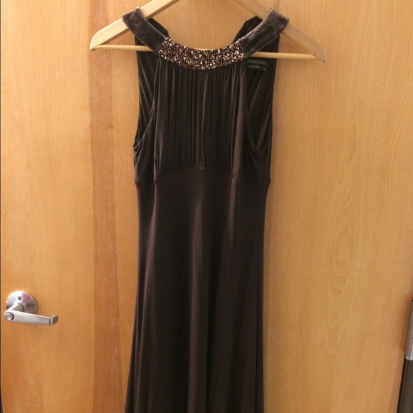 BCBG Brown Dress with Jewel Accented Collar