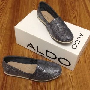 New silver-sparkle slip-on Aldo shoes, size 37B