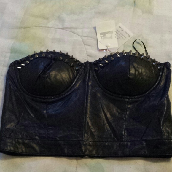 Black pleater spiked bustier