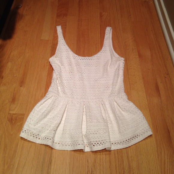 Aqua white eyelet peplum tank