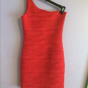 Little red one shoulder bodycon dress.