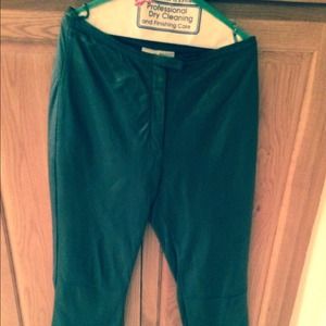 Ladies Dark Green Leather Pants, Size 12