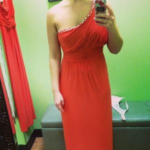 Coral one shoulder dress with embellishment