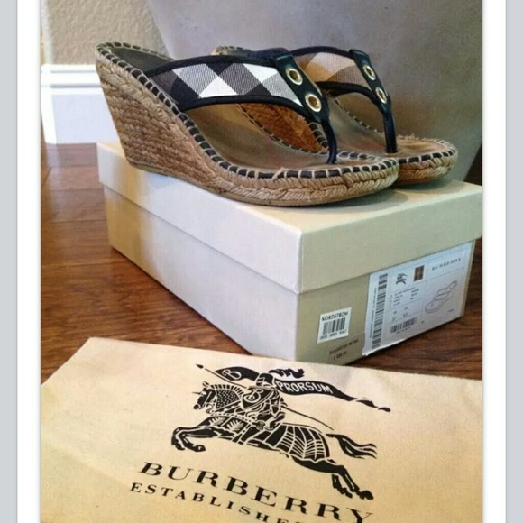 Burberry Flip Flop Wedges with dust bag