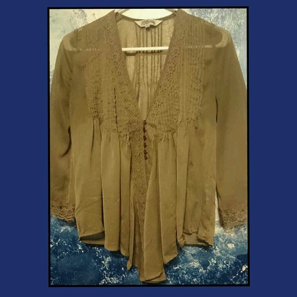 Brown Low Cut Button Up Sheer Top