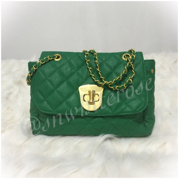 Handbags - Green Vegan Leather Quilted Bag