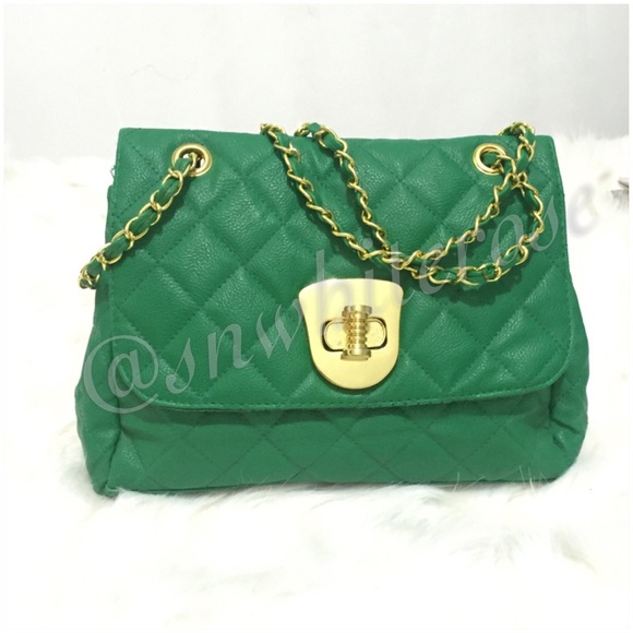 Green Vegan Leather Quilted Bag - Picture 2 of 3