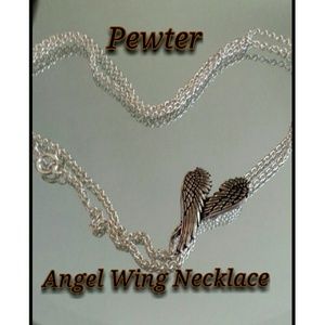 Pewter Heart Angel Wing Necklace