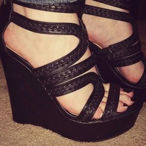 Tall Black Wedge Sandals by Bamboo