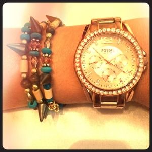 Rose Gold Fossil Watch with Diamonds