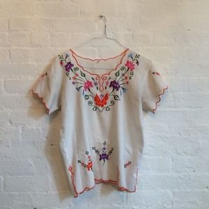 vintage bohemian embroidered mexican top