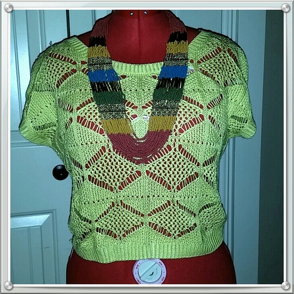 Yellow Knit Short Sleeve Sweater Top
