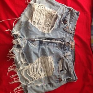 Distressed denim high waisted shorts
