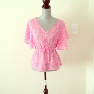 Sheer Bubblegum Pink Dotted Shirt