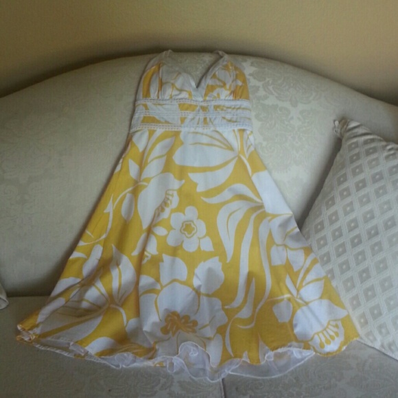 Bright yellow halter dress