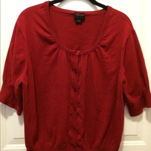Red short sleeve cardigan sweater