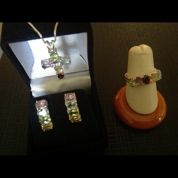 3 piece genuine stones and stamped sterling silver